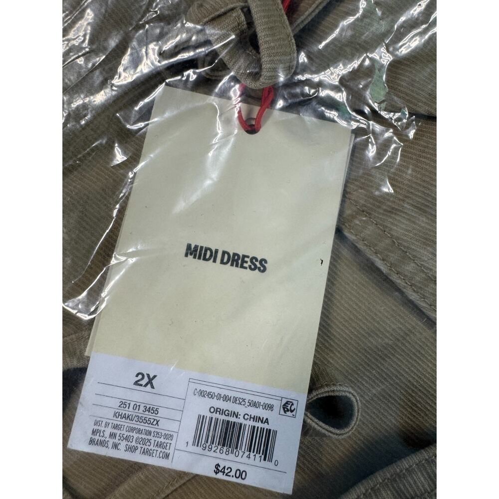 Woolrich X Target Women's Utility MIDI Dress V-Neckline Size 2X Khaki NWT - Picture 3 of 4